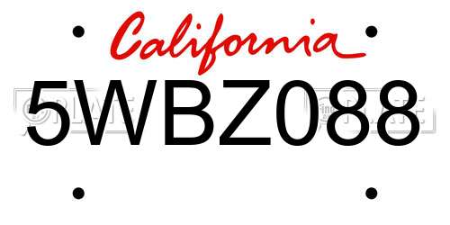 5WBZ088 California License Plate