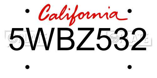 5WBZ532 California License Plate