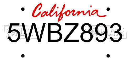 5WBZ893 California License Plate