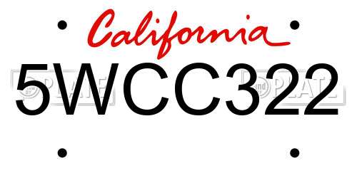 5WCC322 California License Plate