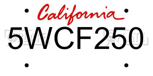 5WCF250 California License Plate