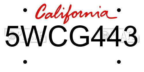 5WCG443 California License Plate