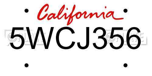 5WCJ356 California License Plate