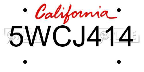 5WCJ414 California License Plate