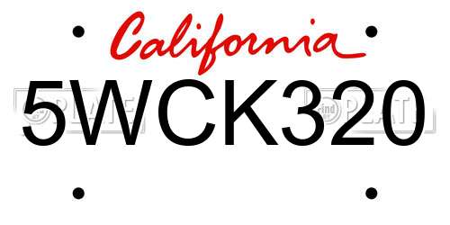 5WCK320 California License Plate