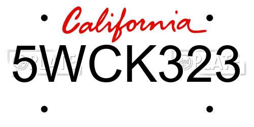 5WCK323 California License Plate