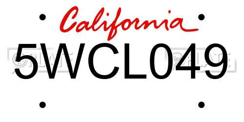 5WCL049 California License Plate