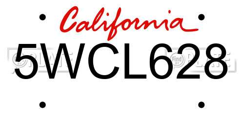 5WCL628 California License Plate