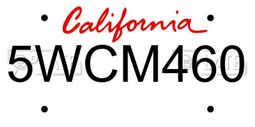 5WCM460 California License Plate