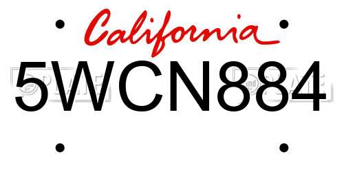 5WCN884 California License Plate