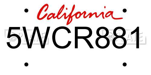 5WCR881 California License Plate