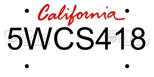 5WCS418 California License Plate