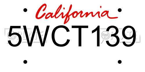 5WCT139 California License Plate