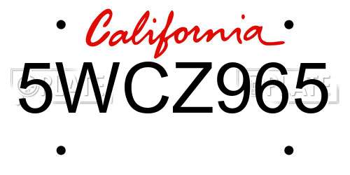 5WCZ965 California License Plate