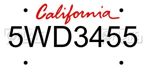 5WD3455 California License Plate