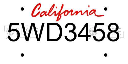 5WD3458 California License Plate