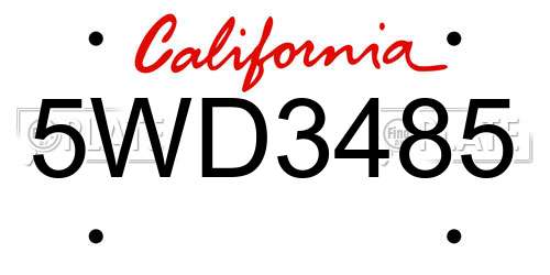 5WD3485 California License Plate