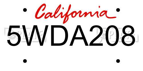 5WDA208 California License Plate
