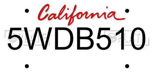 5WDB510 California License Plate