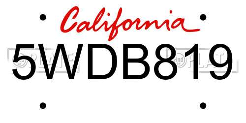 5WDB819 California License Plate