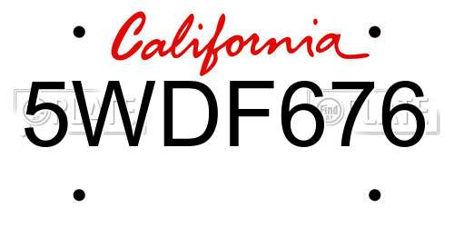 5WDF676 California License Plate