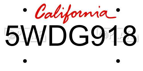 5WDG918 California License Plate