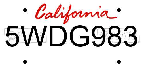 5WDG983 California License Plate