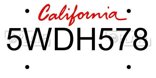 5WDH578 California License Plate