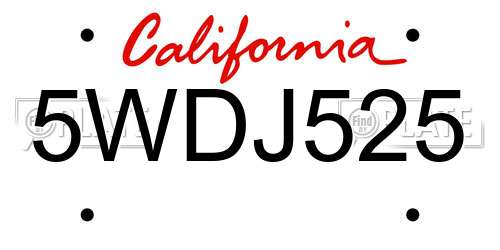 5WDJ525 California License Plate