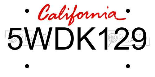 5WDK129 California License Plate