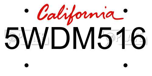 5WDM516 California License Plate