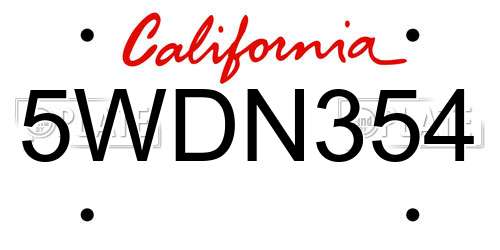 5WDN354 California License Plate