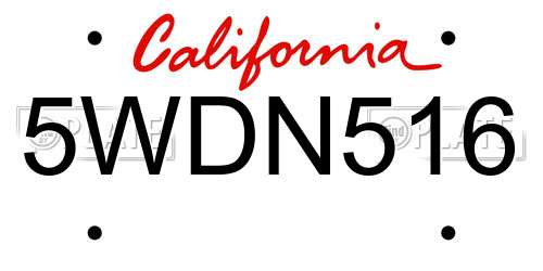 5WDN516 California License Plate