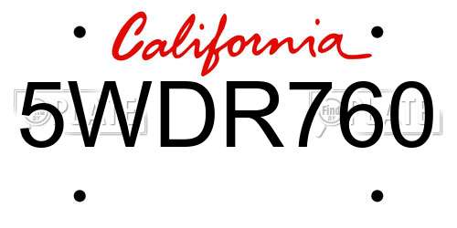 5WDR760 California License Plate