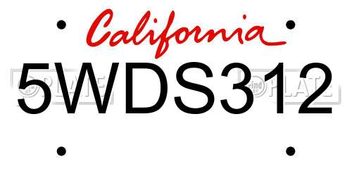 5WDS312 California License Plate