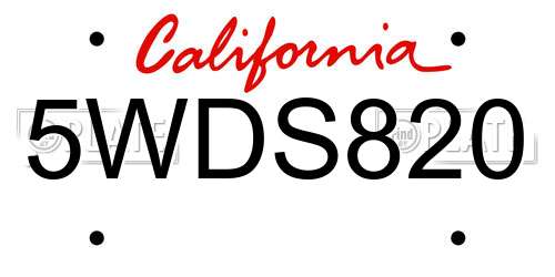 5WDS820 California License Plate