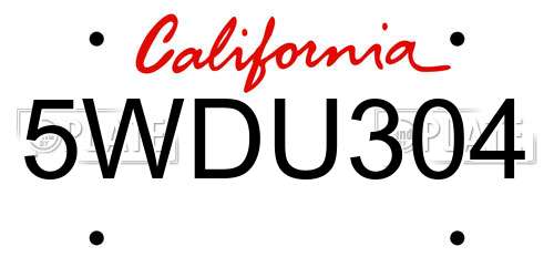 5WDU304 California License Plate