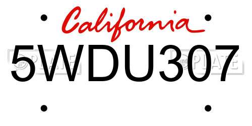 5WDU307 California License Plate