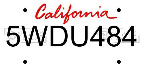 5WDU484 California License Plate