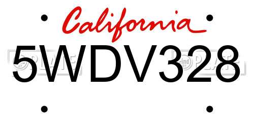 5WDV328 California License Plate