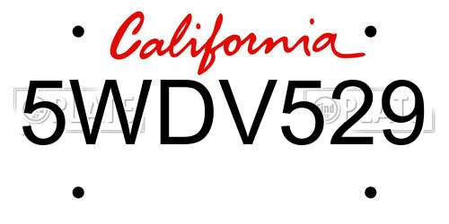 5WDV529 California License Plate