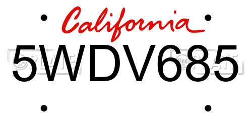 5WDV685 California License Plate