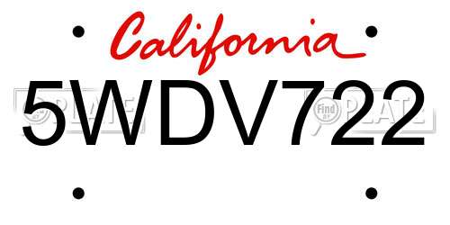 5WDV722 California License Plate