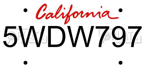 5WDW797 California License Plate