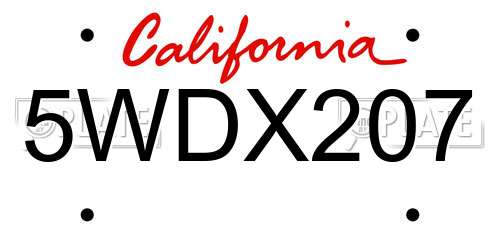 5WDX207 California License Plate