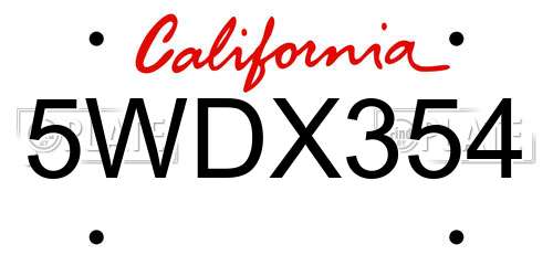 5WDX354 California License Plate