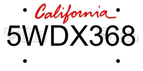 5WDX368 California License Plate
