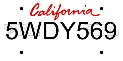 5WDY569 California License Plate