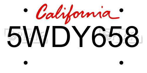5WDY658 California License Plate