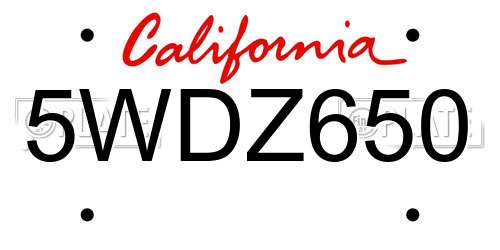5WDZ650 California License Plate